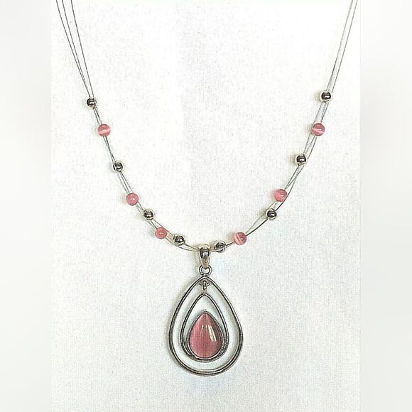 Lia Sophia COTTON CANDY Necklace, Pink Cat's Eye, NWOT - Picture 2 of 5